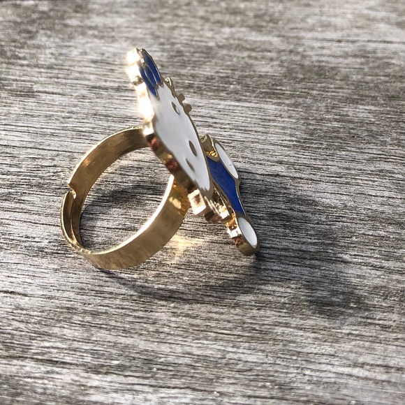 NEW RARE Collectible Hello Kitty Enamel Ring Jewelry Blue Off White Gold - Picture 5 of 11